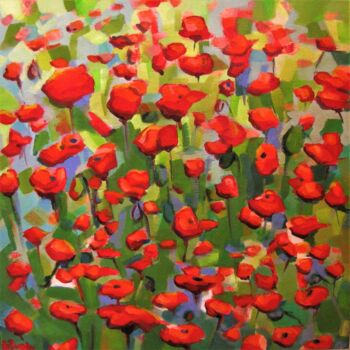 Peinture intitulée "Coquelicots 2" par Jean-Noël Le Junter, Œuvre d'art originale, Huile Monté sur Châssis en bois