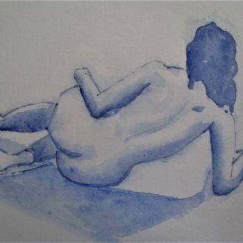 Malerei mit dem Titel "Nu bleu" von Jean-Noël Le Junter, Original-Kunstwerk, Aquarell