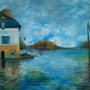 Pintura intitulada "Inondation à port M…" por Jean Noel Remy, Obras de arte originais, Óleo