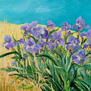 Pittura intitolato "Iris au champ de blé" da Jean Noel Remy, Opera d'arte originale, Olio