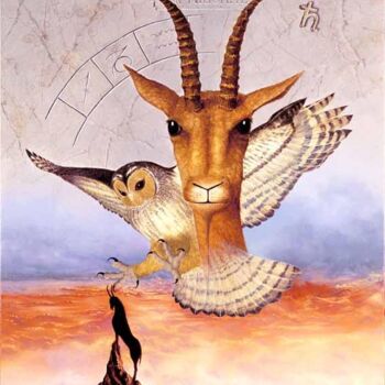 Картина под названием "Capricorne" - Jean-Noël Riou, Подлинное произведение искусства, Масло Установлен на Деревянная панель