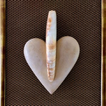 Sculpture titled "Coeur sur Cadre" by Jean-Paul Baudry, Original Artwork, Stone Mounted on Metal