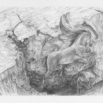 Dessin intitulée "L'empreinte cabrée" par Jean Paul Boyer, Œuvre d'art originale, Crayon