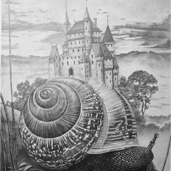 Zeichnungen mit dem Titel "L'escargot et sa ma…" von Jean Paul Boyer, Original-Kunstwerk, Bleistift