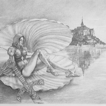 Drawing titled "Le Mont et la femme…" by Jean Paul Boyer, Original Artwork, Pencil