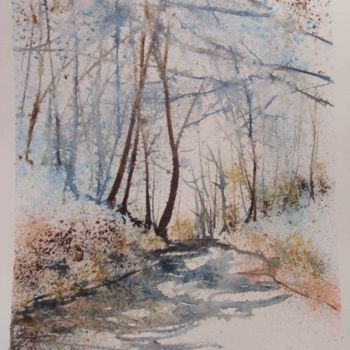 Painting titled "chemin" by Jean Paul Euvrard, Original Artwork, Watercolor