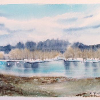 Painting titled "matin froid" by Jean Paul Euvrard, Original Artwork, Watercolor