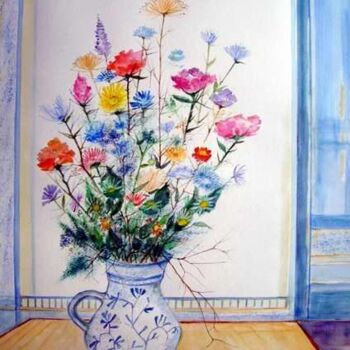 Peinture intitulée "Les fleurs a la fen…" par Jean Paul Ferron, Œuvre d'art originale