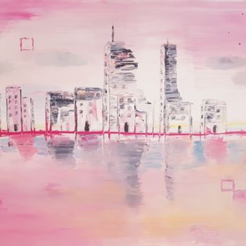 Painting titled "Bloody city" by Nelopo, Original Artwork, Acrylic Mounted on Wood Stretcher frame