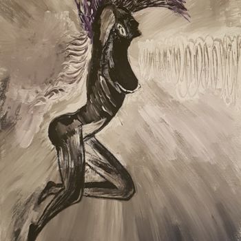Картина под названием "Black angel" - Nelopo, Подлинное произведение искусства, Акрил Установлен на Деревянная рама для носи…