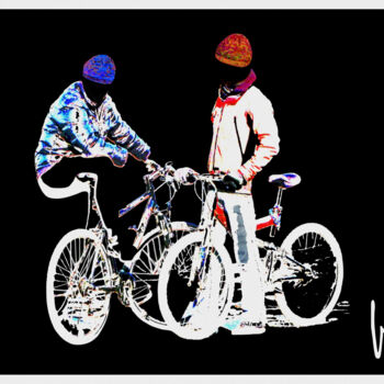 Digital Arts με τίτλο "Les deux vélos" από Jean Paul Pierozzi, Αυθεντικά έργα τέχνης, Ψηφιακή ζωγραφική