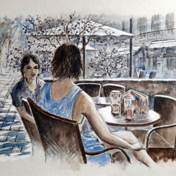 Painting titled "Conversation" by Jean-Paul Ramon, Original Artwork, Watercolor