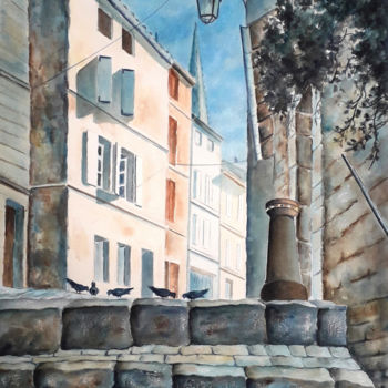 Pittura intitolato "Promenade dans la v…" da Jean-Paul Ramon, Opera d'arte originale, Acquarello