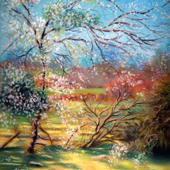 Peinture intitulée "Gâtine au printemps" par Jean-Paul Ramon, Œuvre d'art originale, Pastel