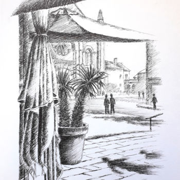 Dibujo titulada "En terrasse/Entre o…" por Jean-Paul Ramon, Obra de arte original, Tinta