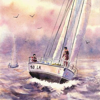 Peinture intitulée "Course au large" par Jean-Paul Ramon, Œuvre d'art originale, Aquarelle