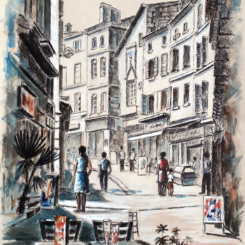 Painting titled "Au fil des rues..." by Jean-Paul Ramon, Original Artwork, Watercolor