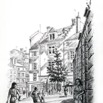 Drawing titled "Tous en promenade" by Jean-Paul Ramon, Original Artwork, Ink