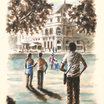 「Après-midi promenade」というタイトルの絵画 Jean-Paul Ramonによって, オリジナルのアートワーク, 水彩画