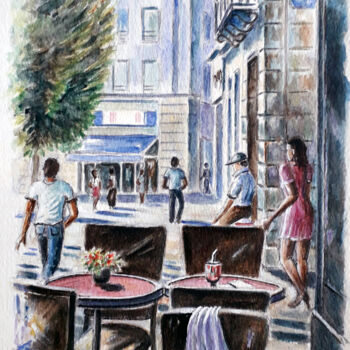 Schilderij getiteld "En passant(quartier…" door Jean-Paul Ramon, Origineel Kunstwerk, Aquarel