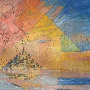 Painting titled "MONT SAINT MICHEL" by Jean Paul Robert, Original Artwork, Acrylic Mounted on Wood Stretcher frame