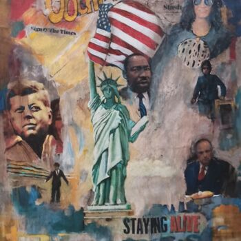 Painting titled "USA Liberté" by Jean Paul Robert, Original Artwork, Acrylic Mounted on Wood Stretcher frame