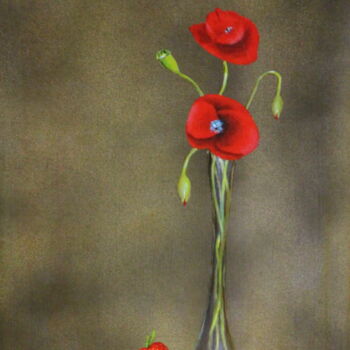 Painting titled "Fraise coquelicots" by Jean Paul Tersin, Original Artwork, Oil