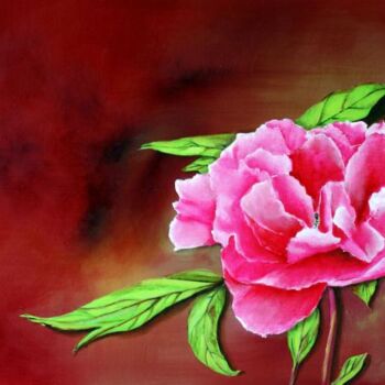 Painting titled "Pivoine" by Jean Paul Tersin, Original Artwork, Oil