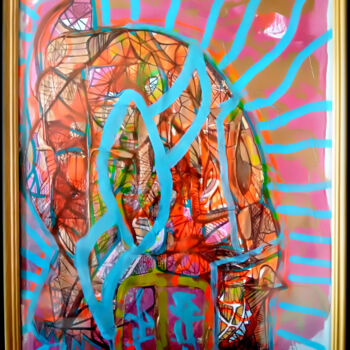 Schilderij getiteld "Stragovera blue line" door Jean Philippe Desmoulins, Origineel Kunstwerk, Gelpen Gemonteerd op Houten p…