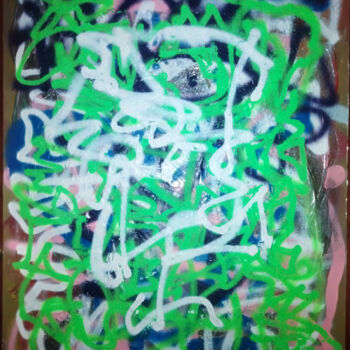 Malerei mit dem Titel "Greenwashing" von Jean Philippe Desmoulins, Original-Kunstwerk, Sprühfarbe Auf Keilrahmen aus Holz mo…
