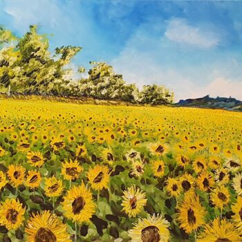 Peinture intitulée "Tournesols" par Jean-Philippe Guffroy, Œuvre d'art originale, Huile Monté sur Châssis en bois