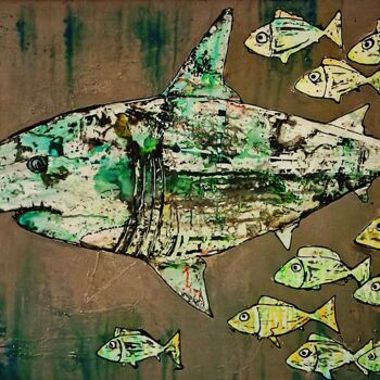"JAWS et Cie" başlıklı Tablo Jean-Pierre Cales tarafından, Orijinal sanat, Vitray boyama