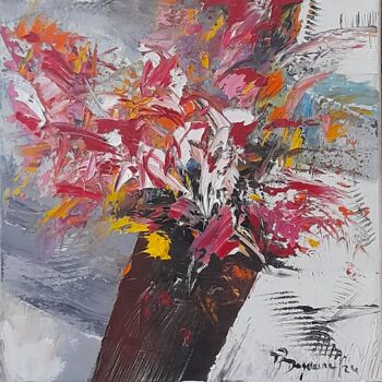 Painting titled "Bouquet artificiel…" by Jean-Pierre Duquaire, Original Artwork, Oil Mounted on Wood Stretcher frame