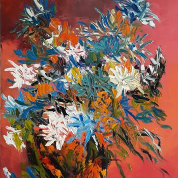 Painting titled "Fleurs Bleues" by Jean-Pierre Duquaire, Original Artwork, Oil