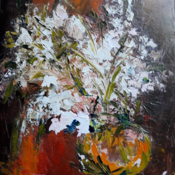 Painting titled "Bouquet blanc" by Jean-Pierre Duquaire, Original Artwork, Oil Mounted on Wood Stretcher frame