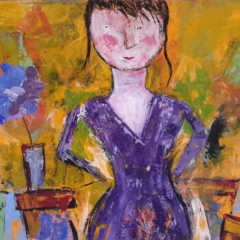 Painting titled "La petite fille esp…" by Jean-Pierre Duquaire, Original Artwork, Acrylic Mounted on Wood Stretcher frame