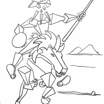 Tekening getiteld "Don Quichotte" door Jean-Pierre Emond, Origineel Kunstwerk, Houtskool Gemonteerd op Andere stijve panelen