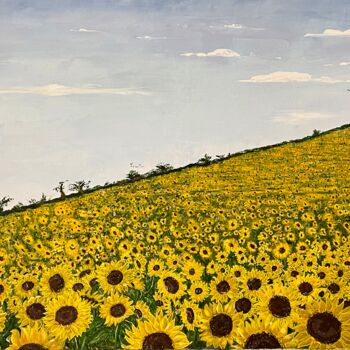 Peinture intitulée "champs de tournesols" par Jean Pierre Fetis, Œuvre d'art originale, Acrylique