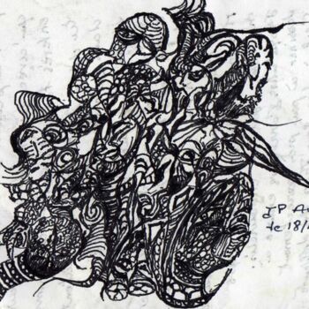 Drawing titled "-Les fous- Illustra…" by Jean-Pierre Fouque, Original Artwork, Ballpoint pen