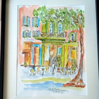 Painting titled "cafe de france isle…" by Jean Pierre Jumeaux, Original Artwork, Watercolor Mounted on Other rigid panel