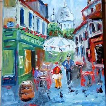 Painting titled "PARIS RUE DE MONTMA…" by Jean Pierre Jumeaux, Original Artwork, Oil Mounted on Wood Stretcher frame