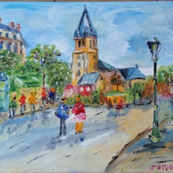 Painting titled "PARIS L EGLISE ST G…" by Jean Pierre Jumeaux, Original Artwork, Oil Mounted on Wood Stretcher frame