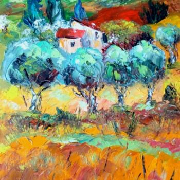 Painting titled "PROVENCE LUBERON LE…" by Jean Pierre Jumeaux, Original Artwork, Oil Mounted on Wood Stretcher frame
