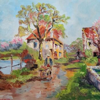 Painting titled "LE MOULIN NOGENT SU…" by Jean Pierre Jumeaux, Original Artwork, Oil Mounted on Wood Stretcher frame
