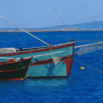 "bateaux de pêche" başlıklı Tablo Jean-Pierre Lebert tarafından, Orijinal sanat, Petrol