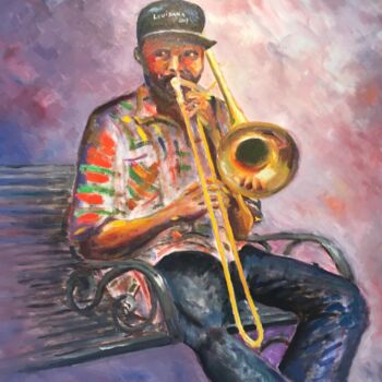 Peinture intitulée "Trombone Steet Jazz…" par Jean-Pierre Lo Bono, Œuvre d'art originale, Huile Monté sur Châssis en bois