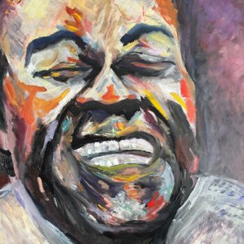 Painting titled "SATCHMO" by Jean-Pierre Lo Bono, Original Artwork, Oil Mounted on Wood Stretcher frame