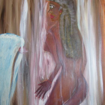 Schilderij getiteld "Le drap de bain" door Jean Pierre Maître, Origineel Kunstwerk, Acryl Gemonteerd op Frame voor houten br…