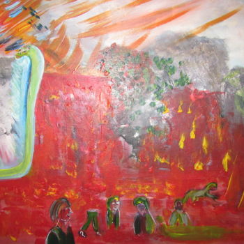 Malerei mit dem Titel "Ta maison brûle mec…" von Jean Pierre Maître, Original-Kunstwerk, Acryl