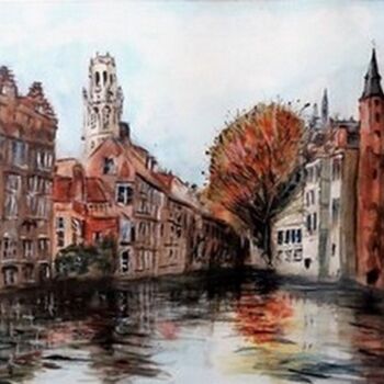 Malerei mit dem Titel "Bruges" von Jean-Pierre Missistrano, Original-Kunstwerk, Aquarell